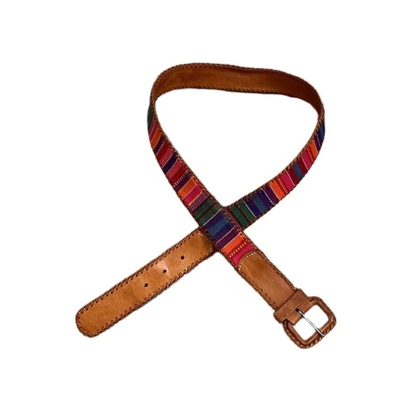 Accessories - Multicolor Striped Leather Belt Made in Guatemala Size Large